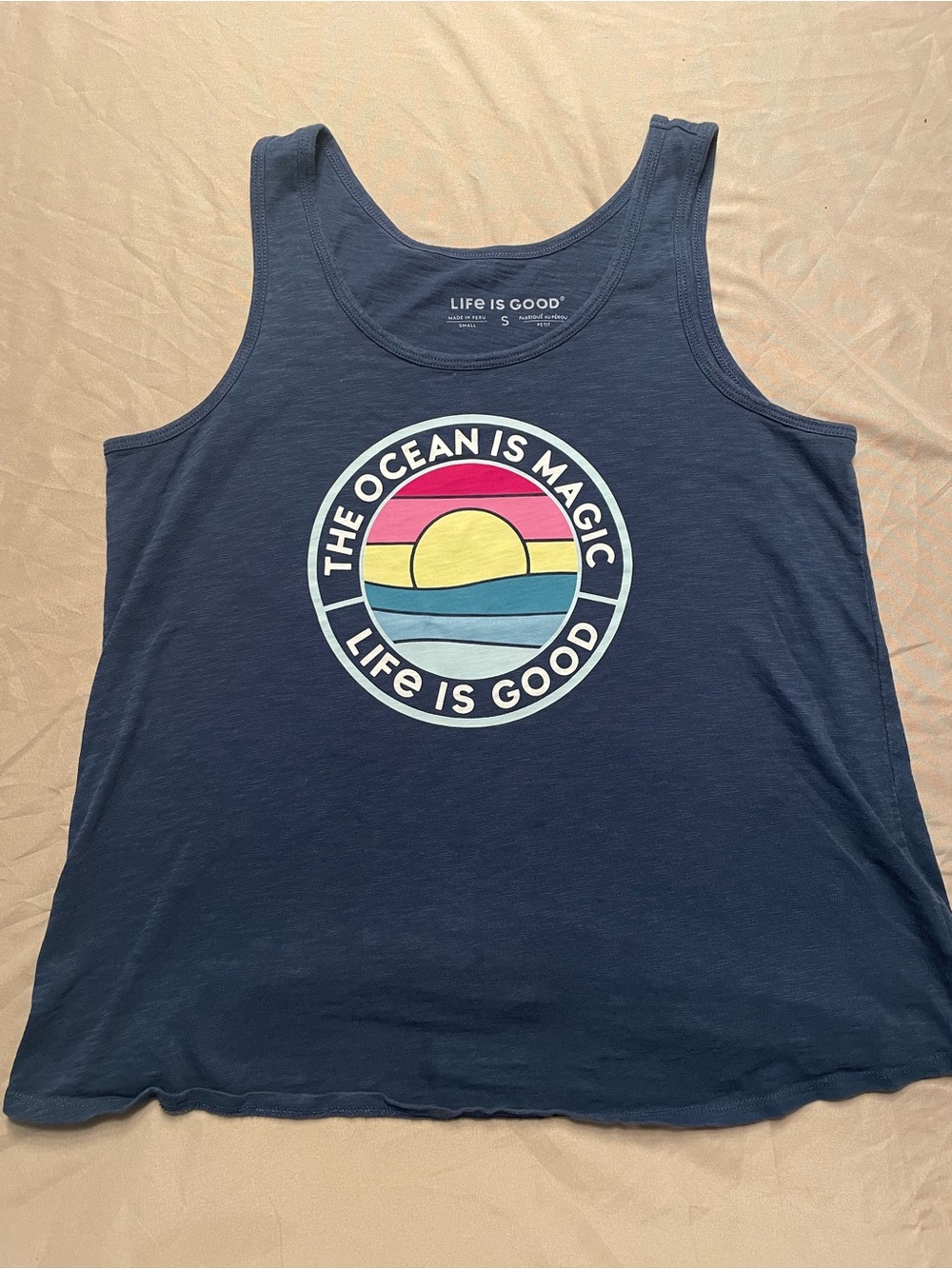 Life Is Good Navy Graphic Tank with “The Ocean is Magic” Text - Women’s Small